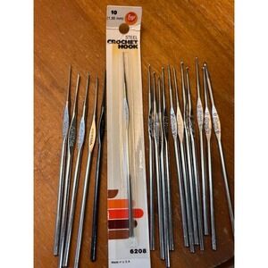 Vintage Boye Steel Crochet Hooks Lot USA Sizes 0 2 6 7 8 9 10 Lace Thread